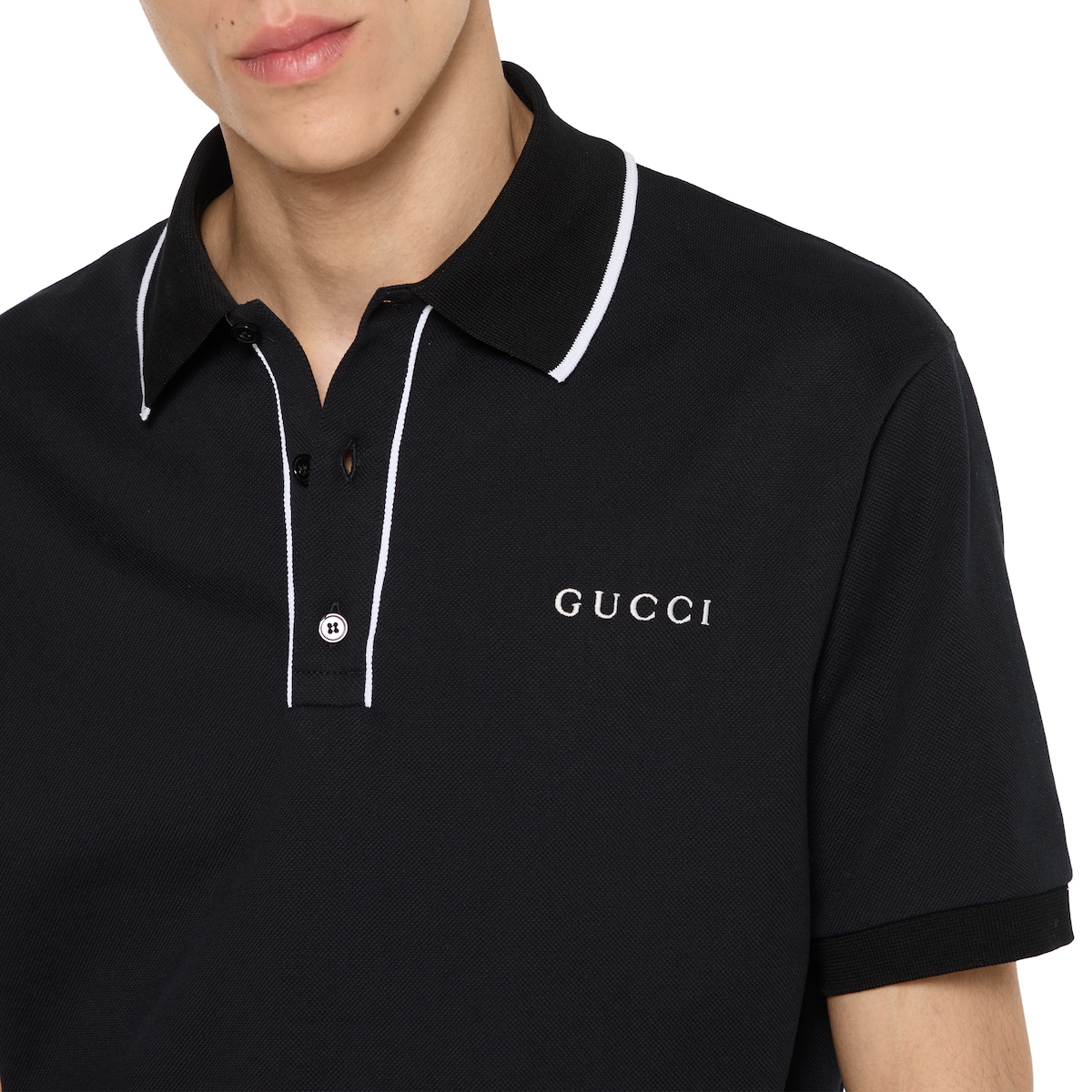 GUCCIポロ Cotton polo shirt with GG embroidery in dark blue | GUCCI® CA