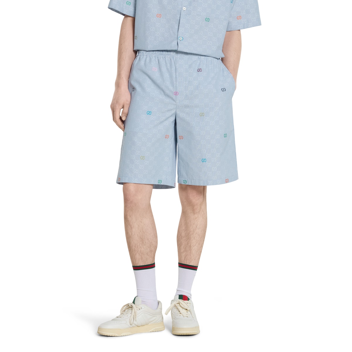 ストライプ コットン ショートパンツ ・ホワイト＆グレー | GUCCI公式