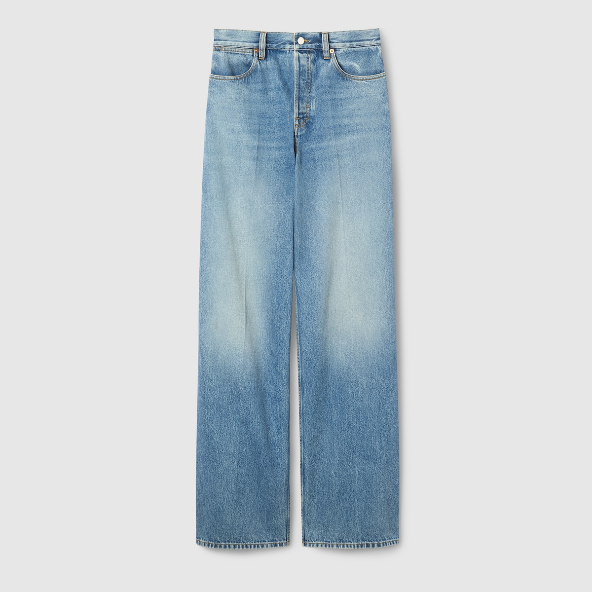 Wide leg denim pants in light blue | GUCCI® CA