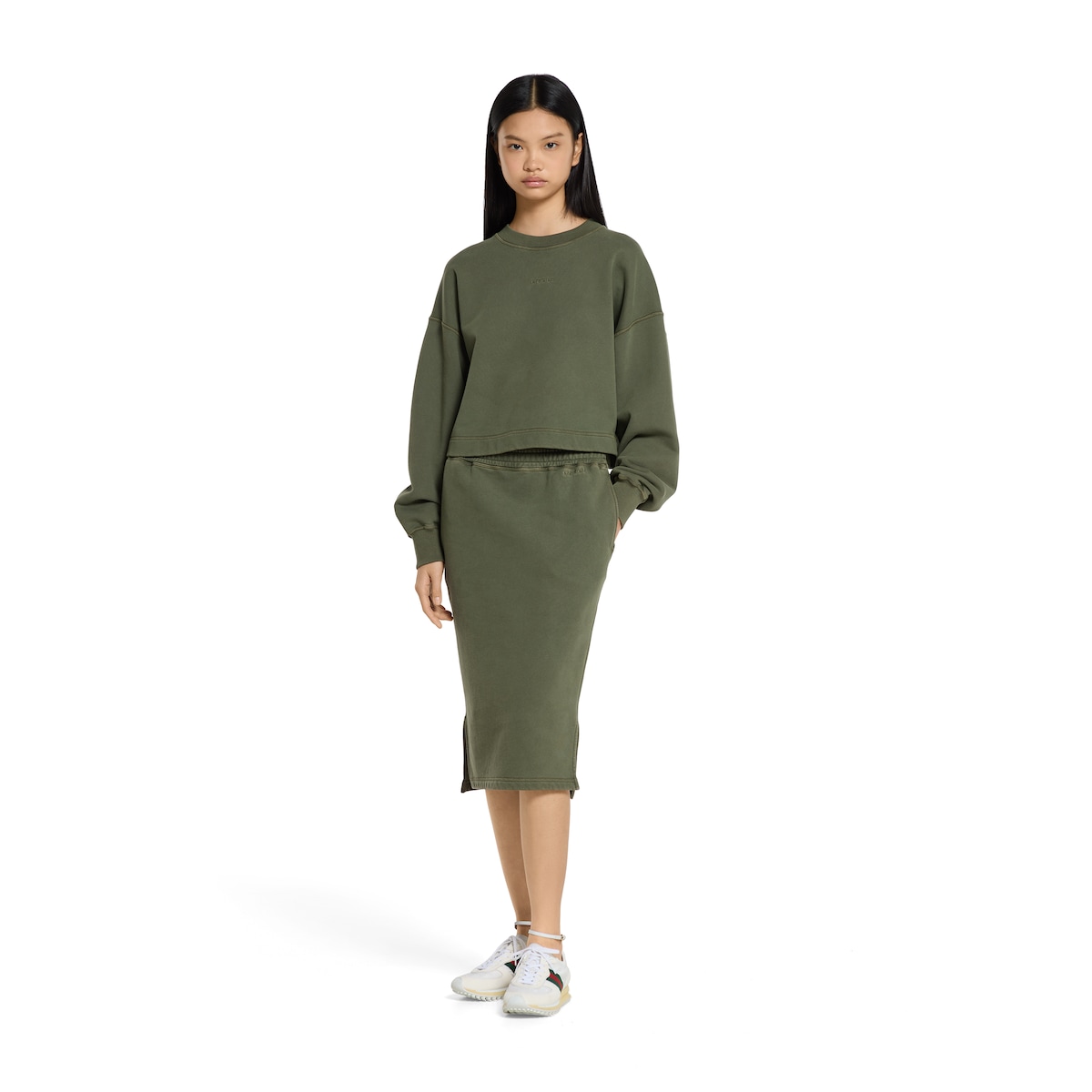 Cotton jersey skirt with embroidery in forest green | GUCCI® US
