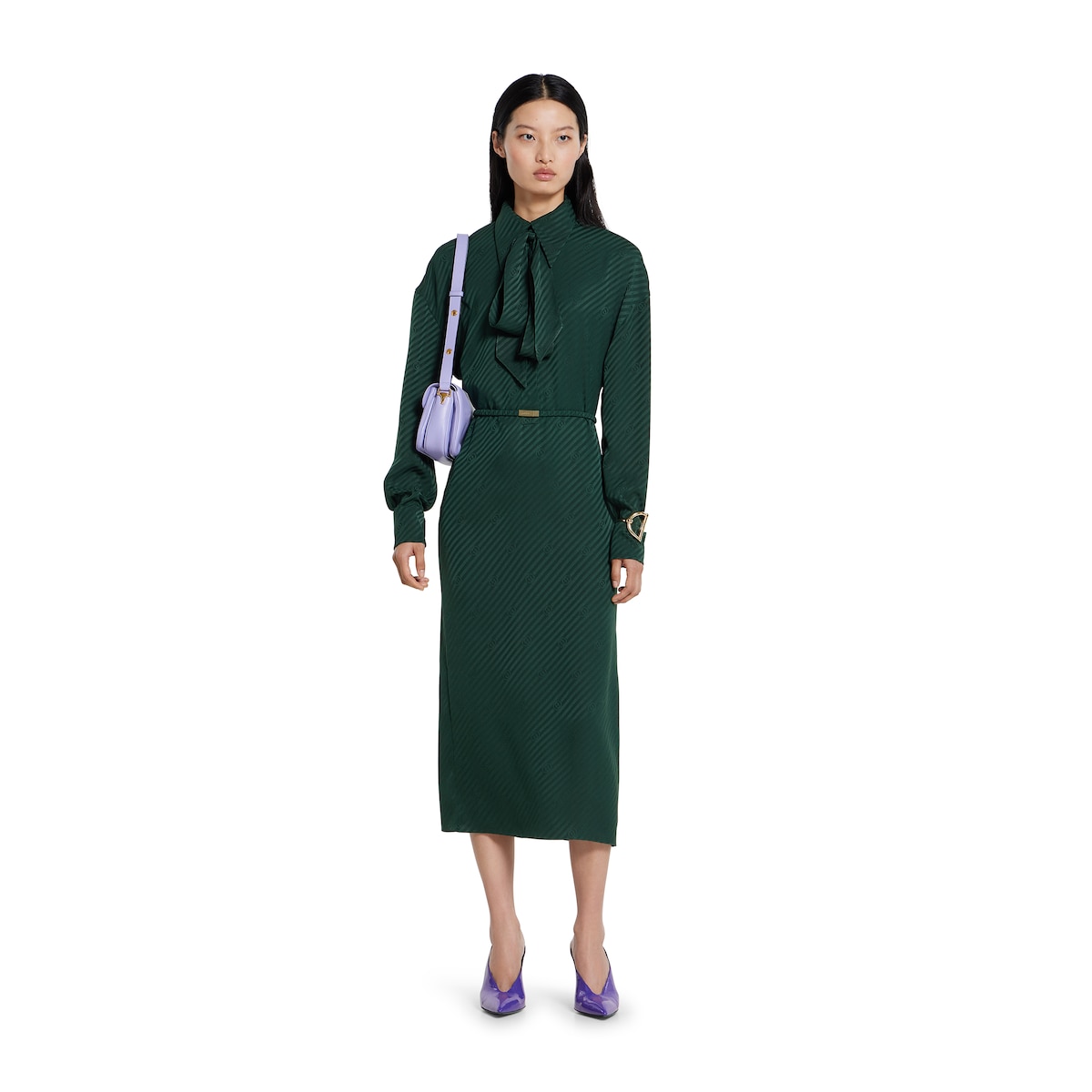 Interlocking G silk jacquard dress in dark green | GUCCI® US