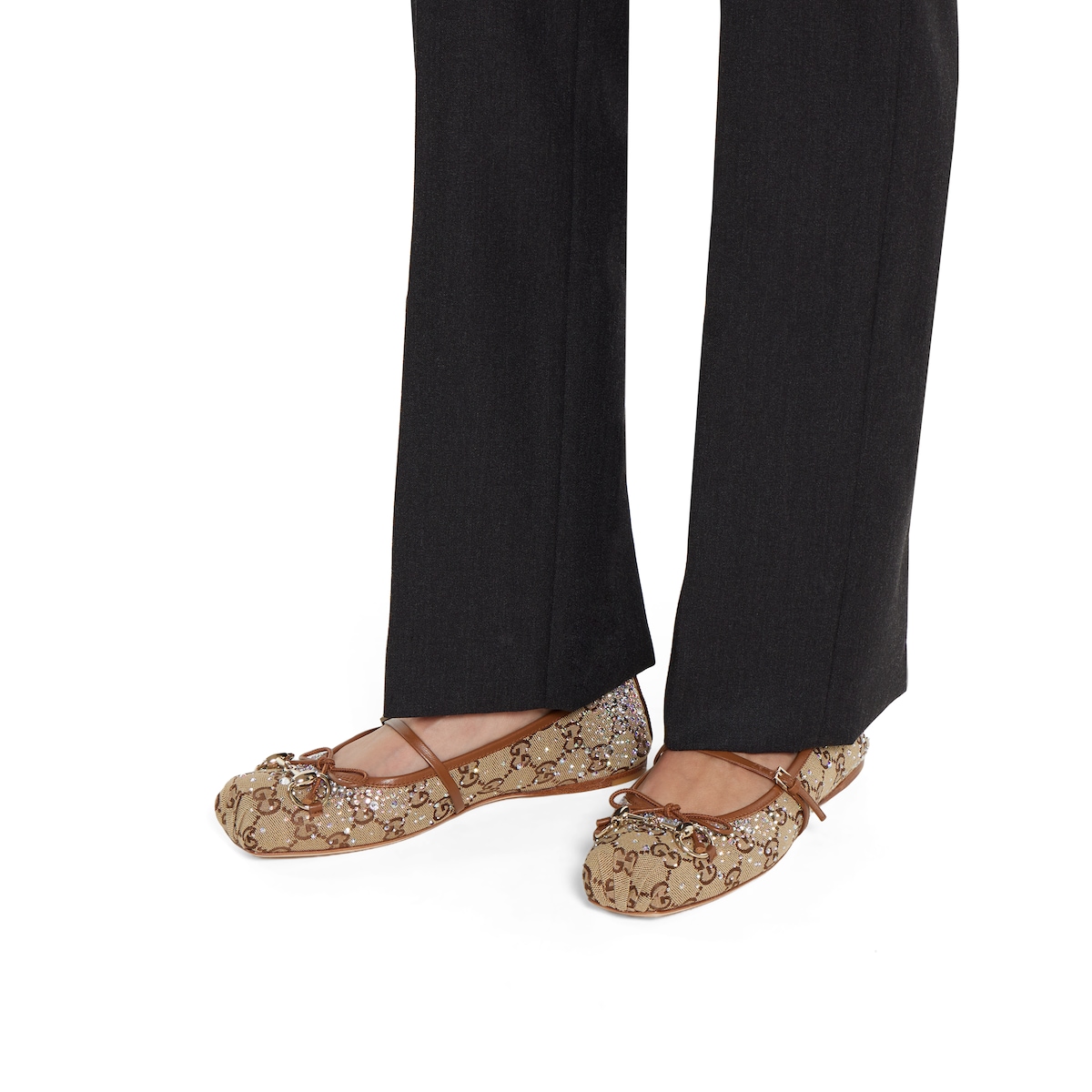 グッチ ホースビット〕GG クリスタル ウィメンズ フラットバレエ