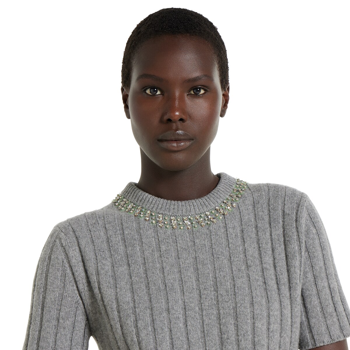 Rib soft wool and cashmere top in grey | GUCCI® US
