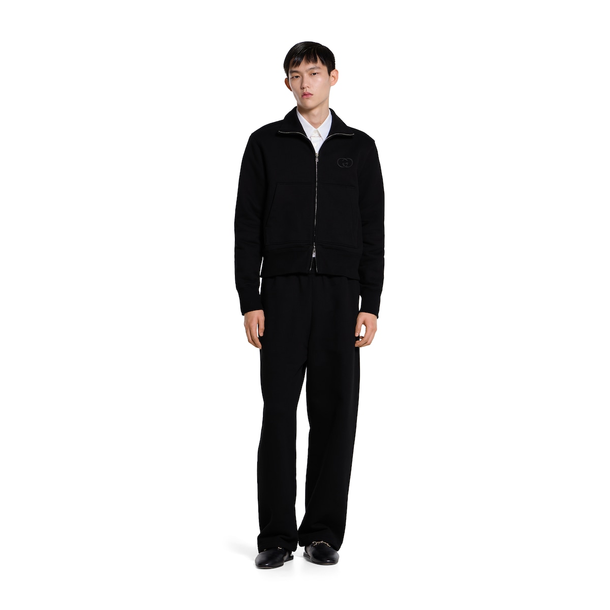 Brushed cotton jersey zip sweatshirt in black | GUCCI® US