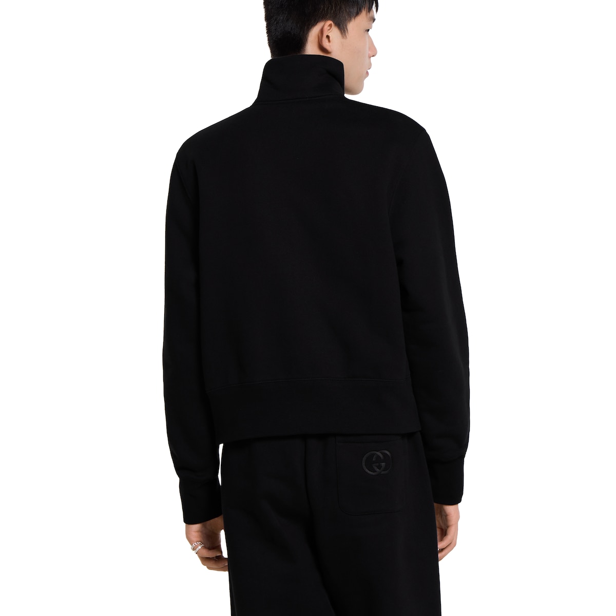h♡ Brushed cotton jersey zip sweatshirt in black | GUCCI® US