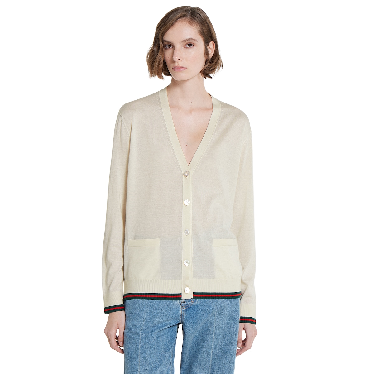 Extra fine cashmere silk cardigan in white - thumbnail 10
