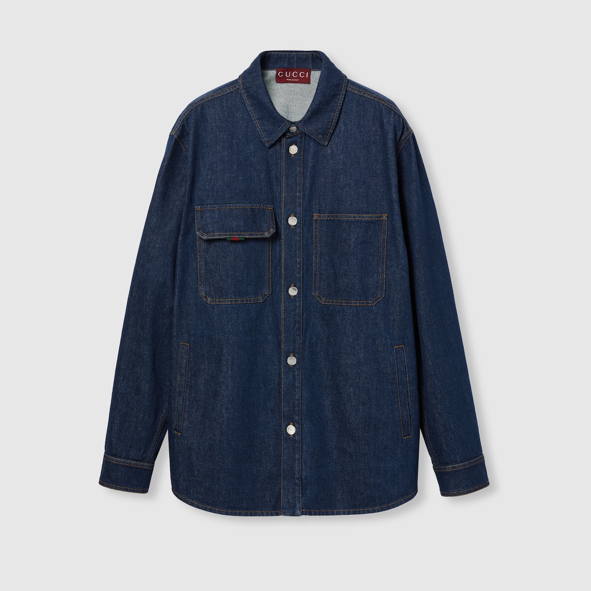 送料込み/匿名配送◎ GUCCI 48サイズ デニムシャツ リラックスフィット デニム シャツ ・ダークブルー | GUCCI公式