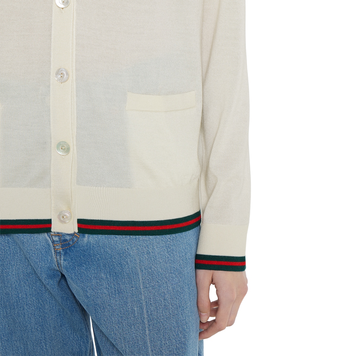 Extra fine cashmere silk cardigan in white | GUCCI® US