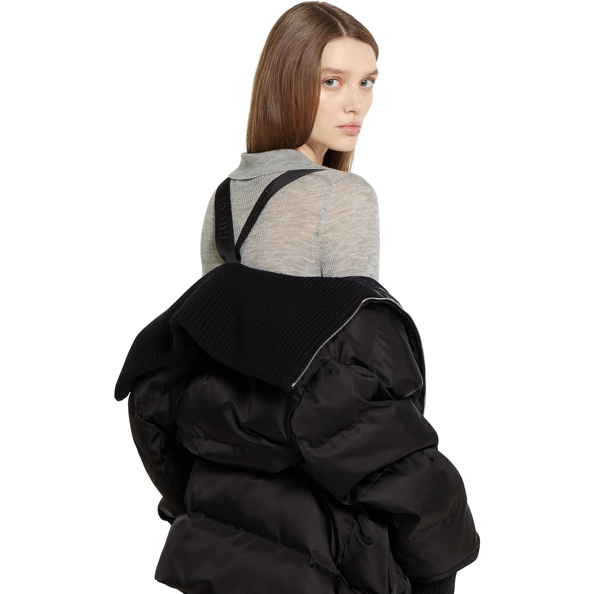 Gabardine fine nylon jacket with logo in black | GUCCI® US