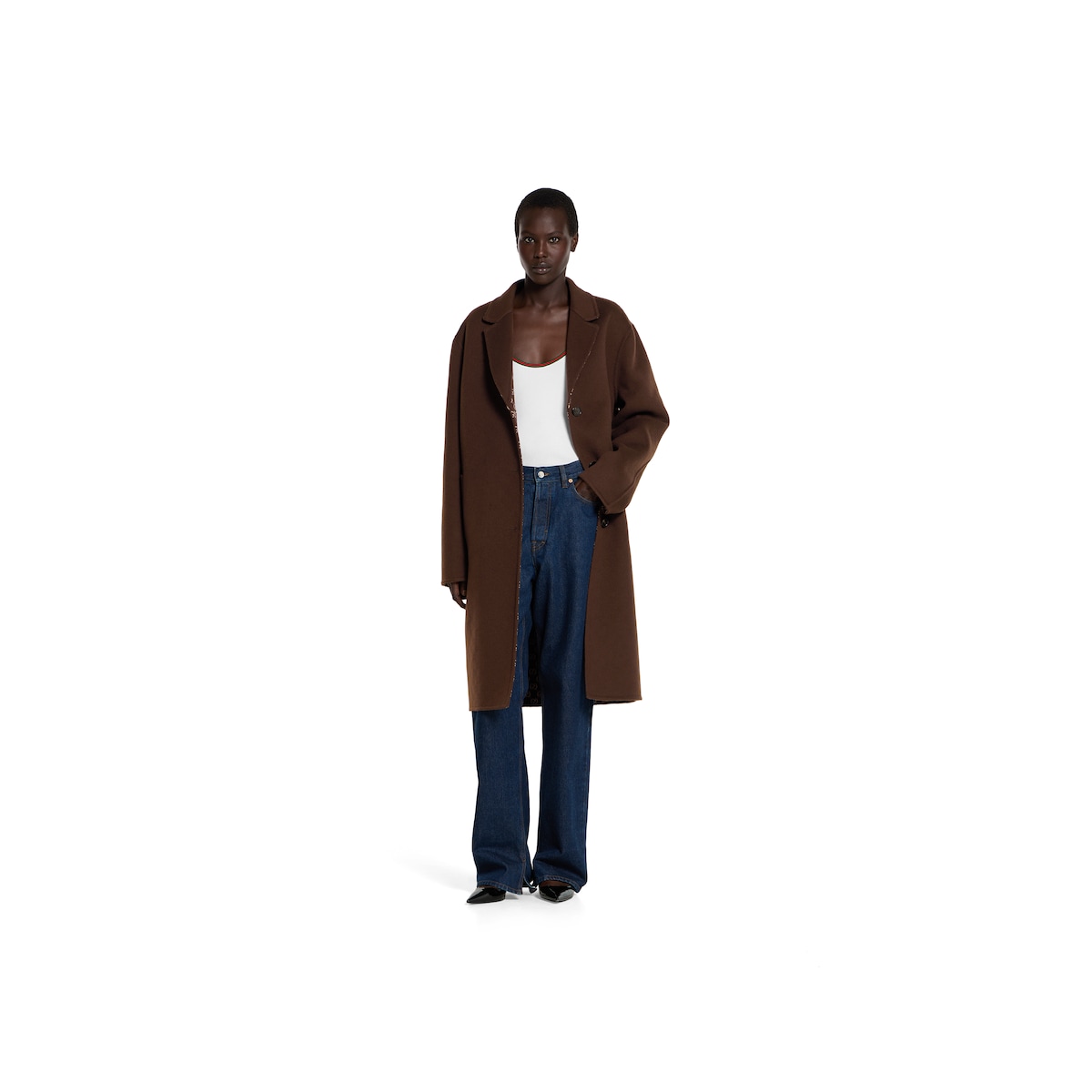 Reversible silk wool coat in brown | GUCCI® US