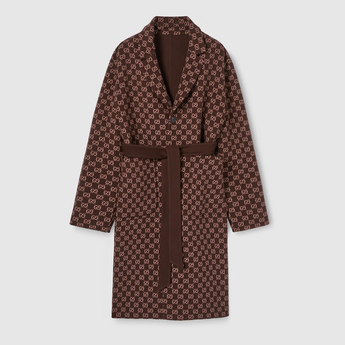 Reversible silk wool coat in brown | GUCCI® US