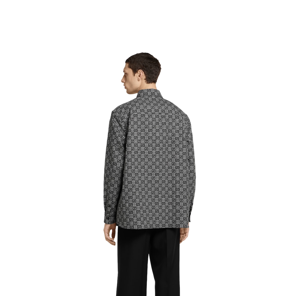 GG gingham cotton wool jacquard shirt in grey and dark grey