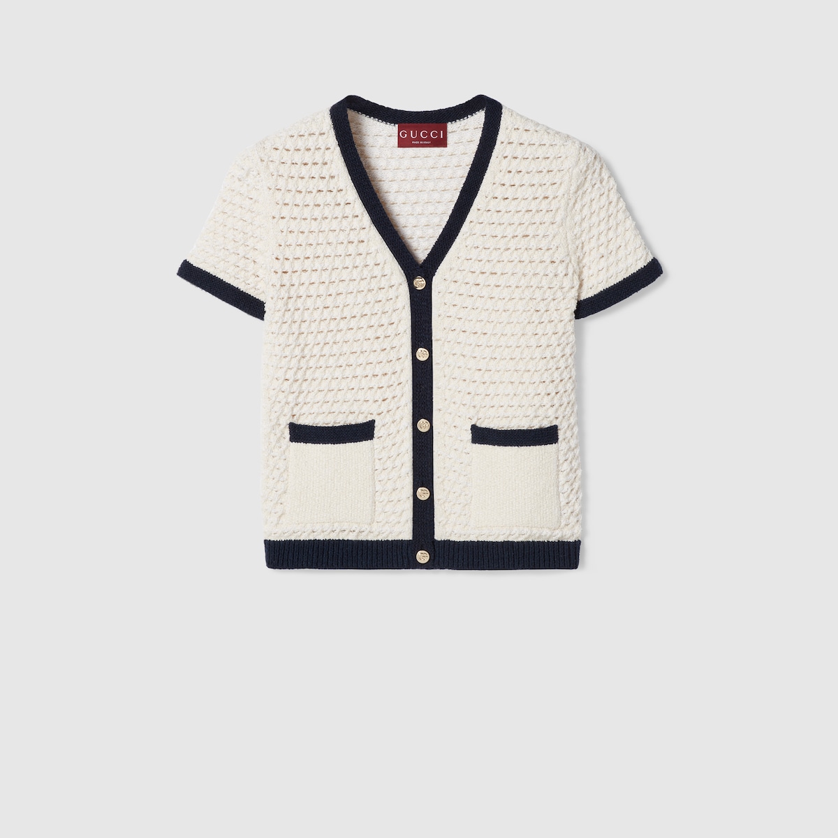 gucciカーディガン GG cotton jacquard cardigan in ivory and blue | GUCCI® SI