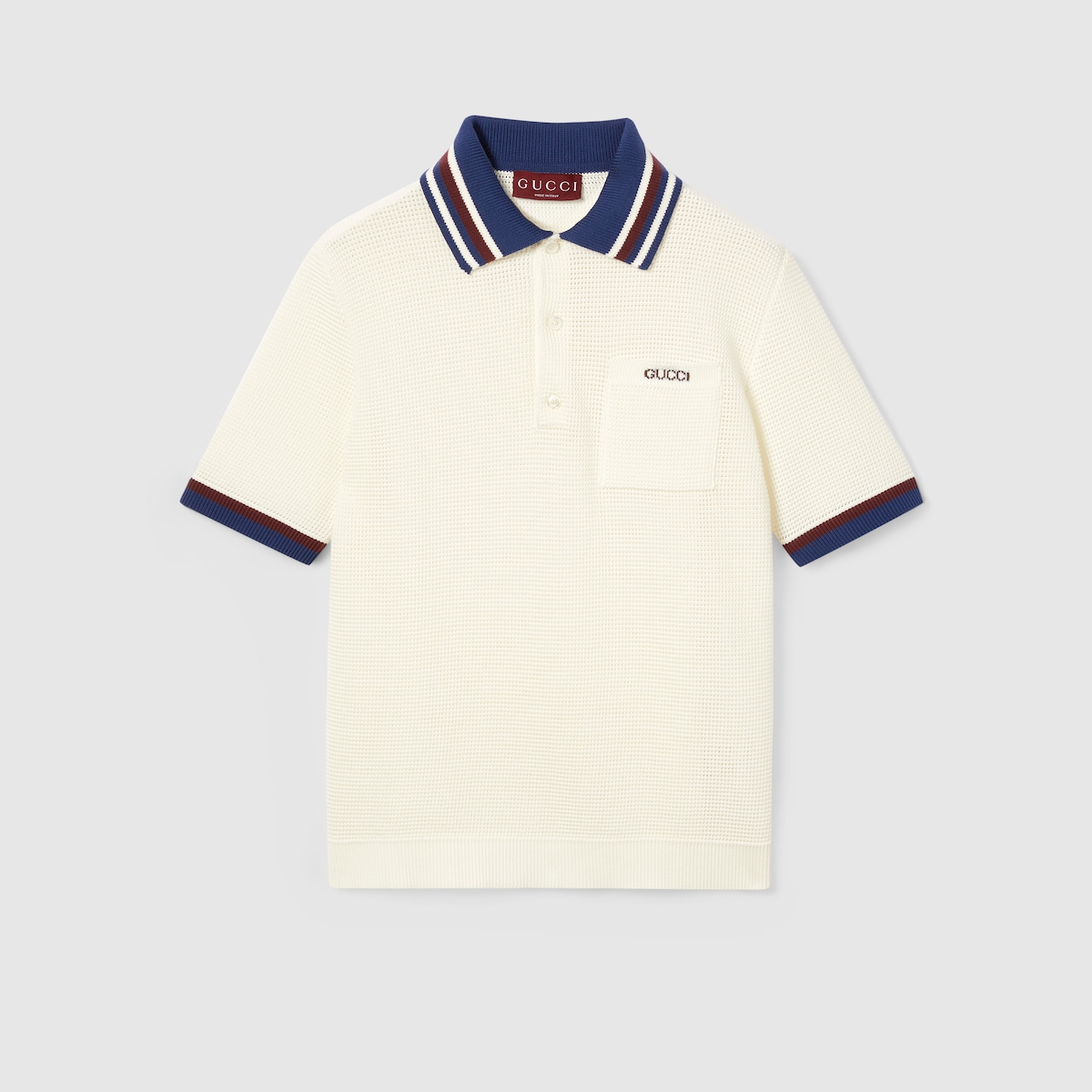 Cotton piquet polo shirt with intarsia in ivory and blue