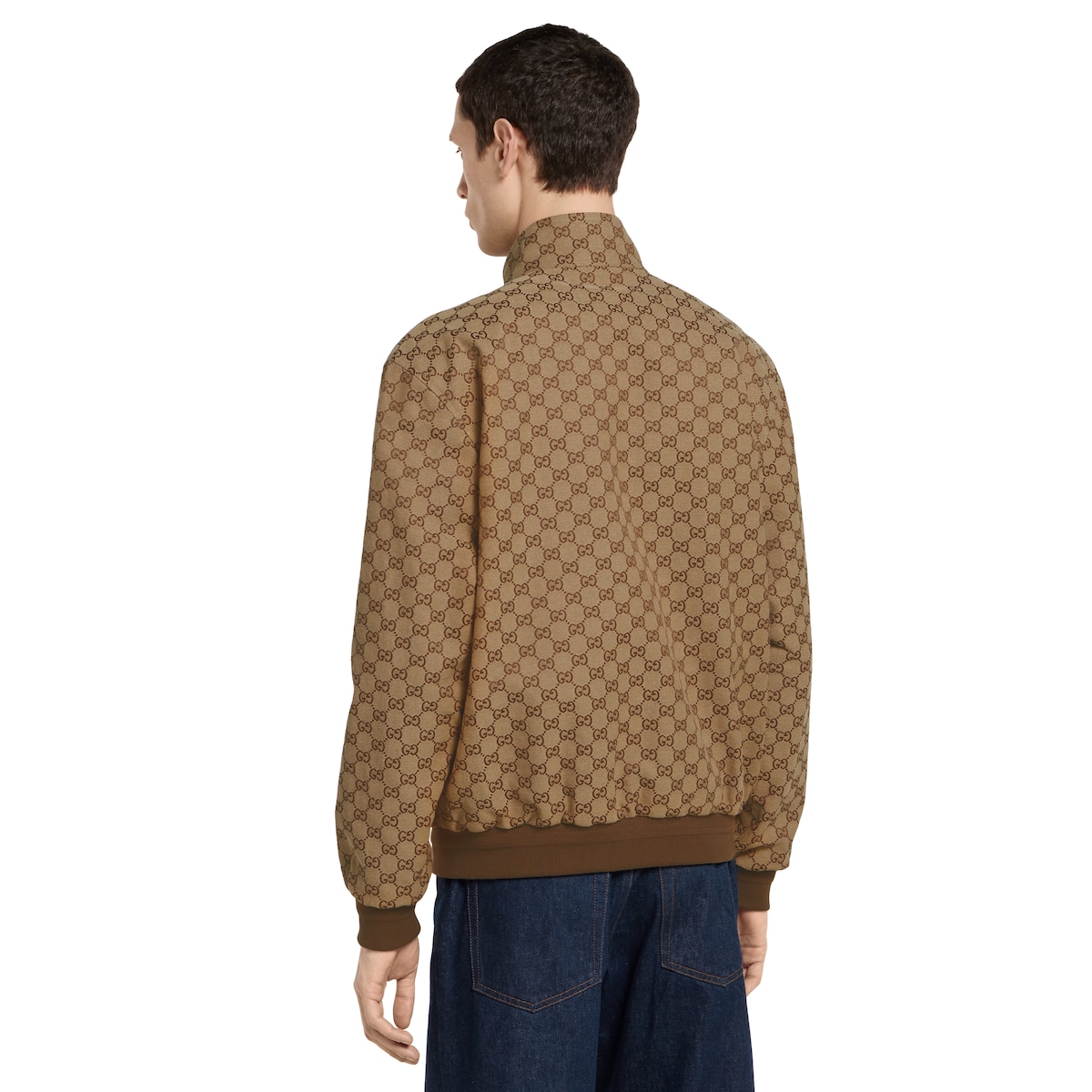 GG canvas bomber jacket in camel and dark brown | GUCCI® US