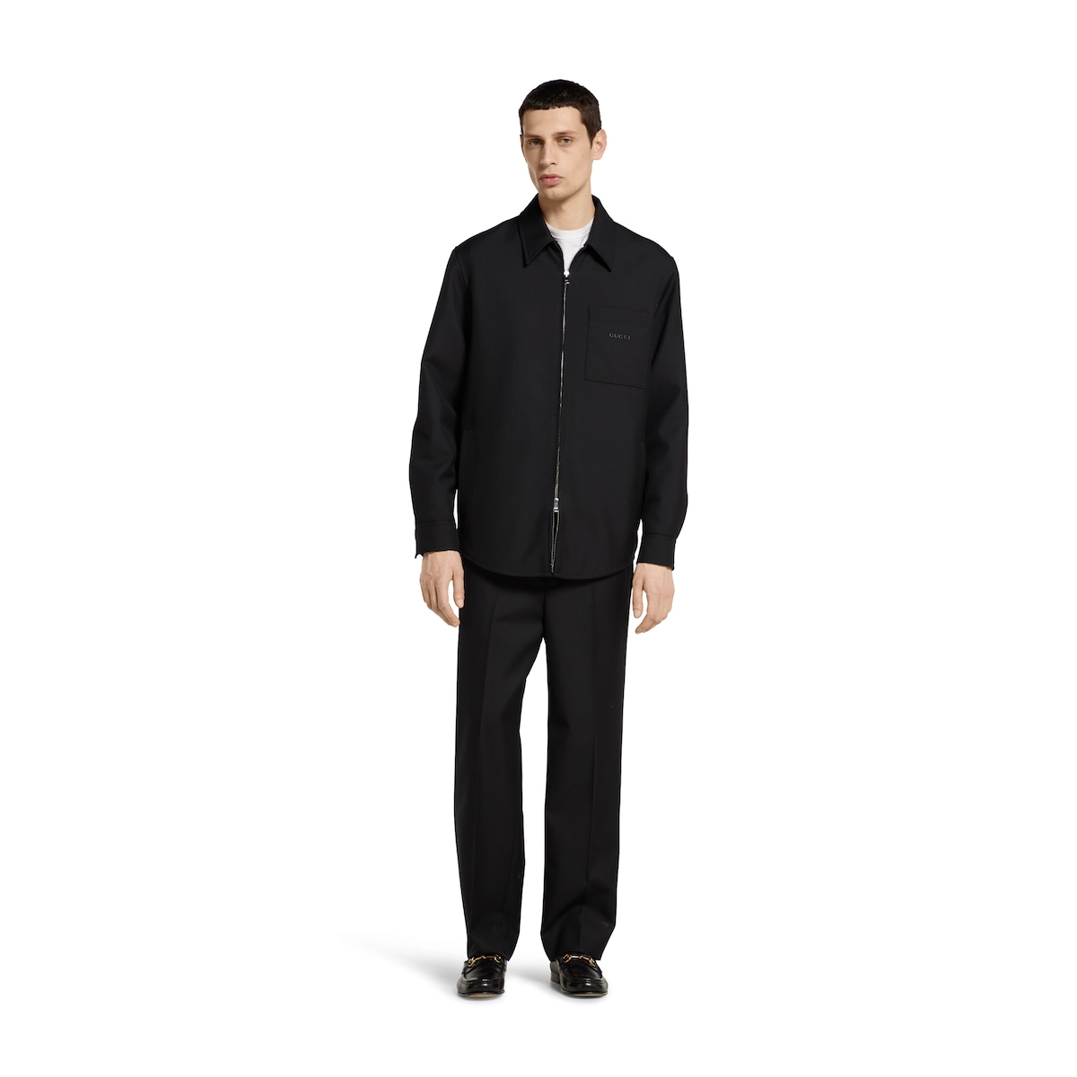 Wool twill zip overshirt in black | GUCCI® US
