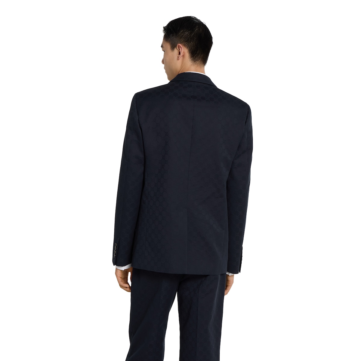 GG cotton gabardine jacquard jacket in dark blue | GUCCI® US