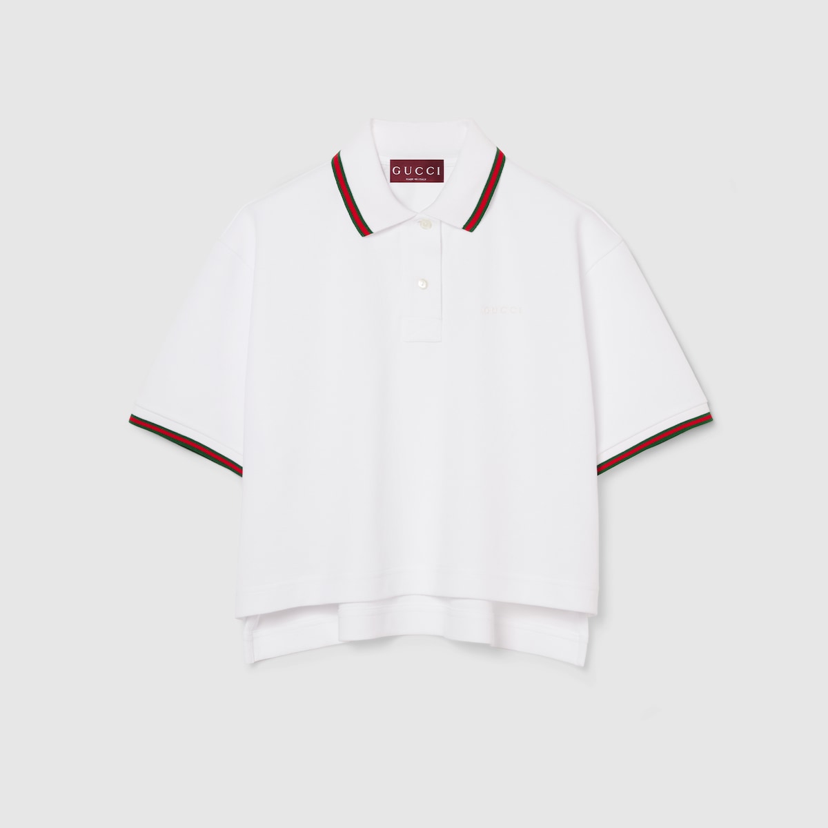 Cotton piquet polo shirt with Web in white | GUCCI® US
