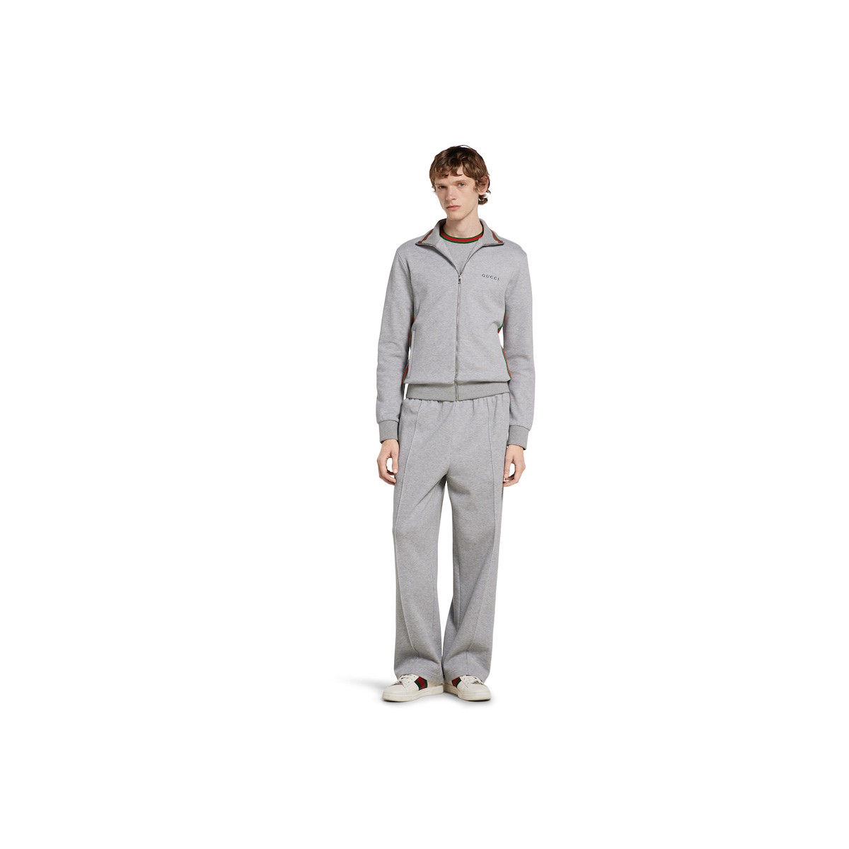 Cotton piquet double zip jacket in grey mélange | GUCCI® US