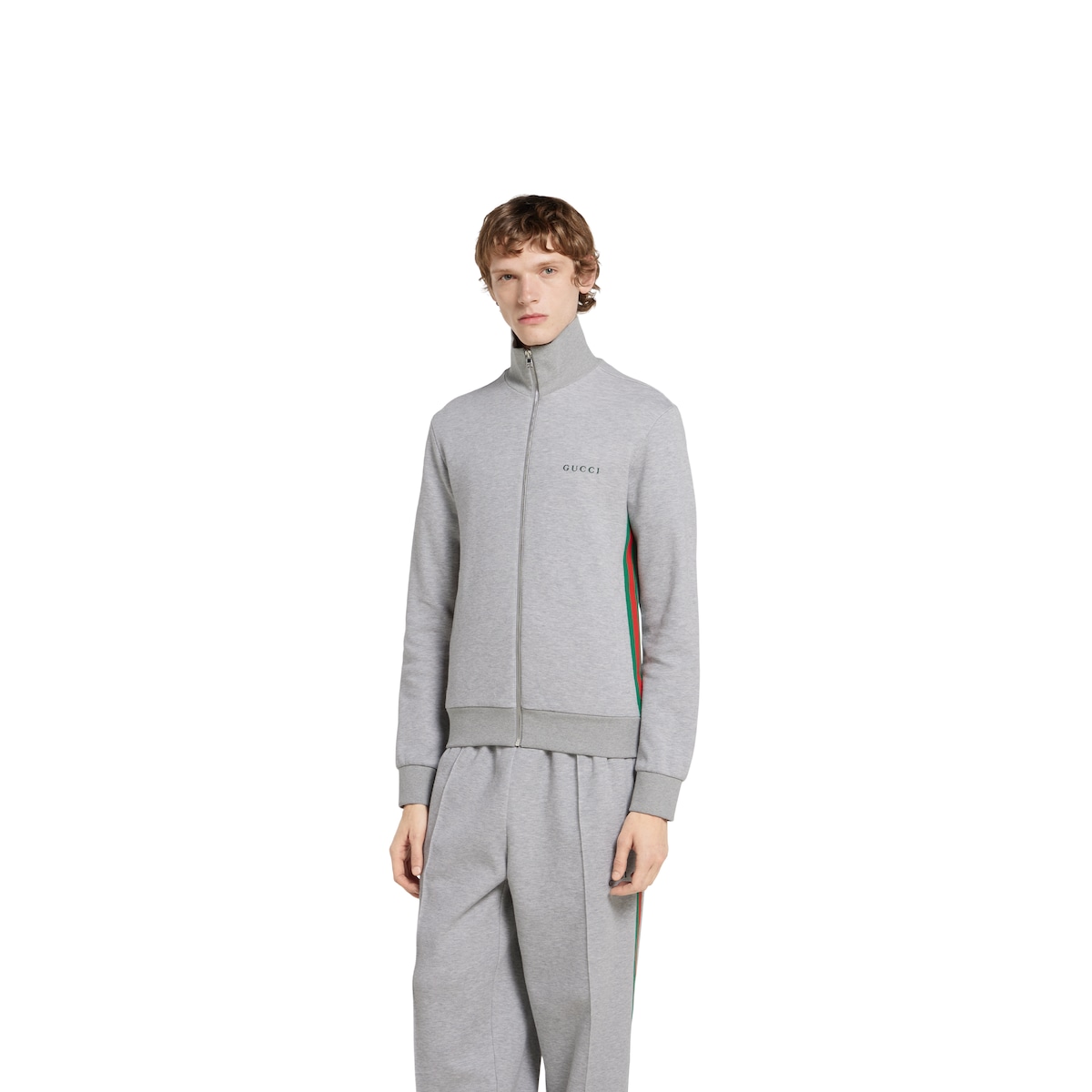 Cotton piquet double zip jacket in grey mélange | GUCCI® US