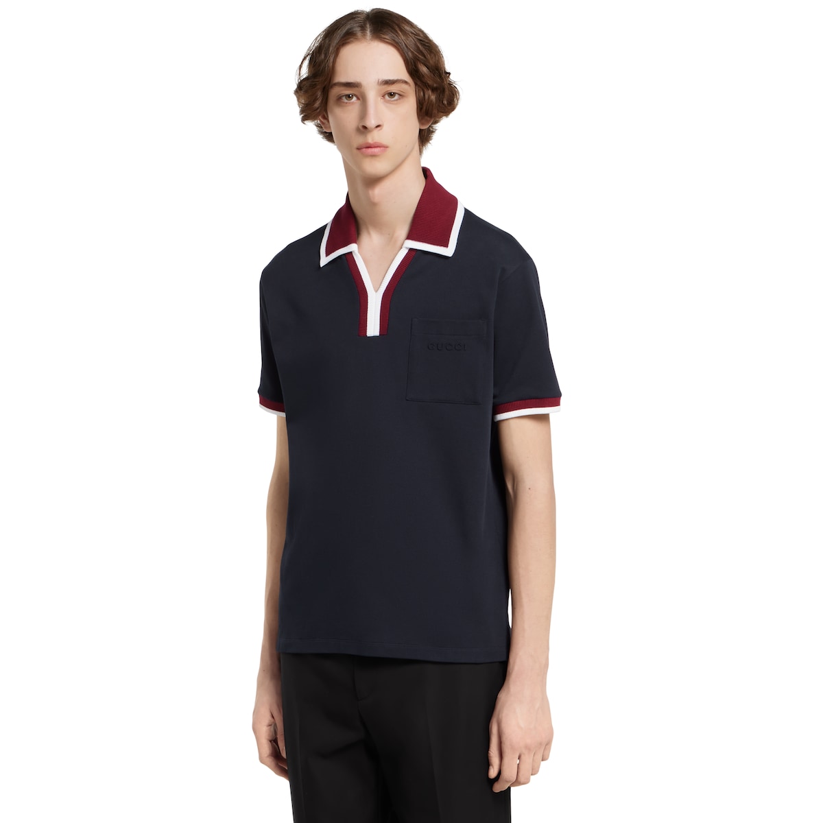 Cotton piquet polo shirt in navy | GUCCI® CA