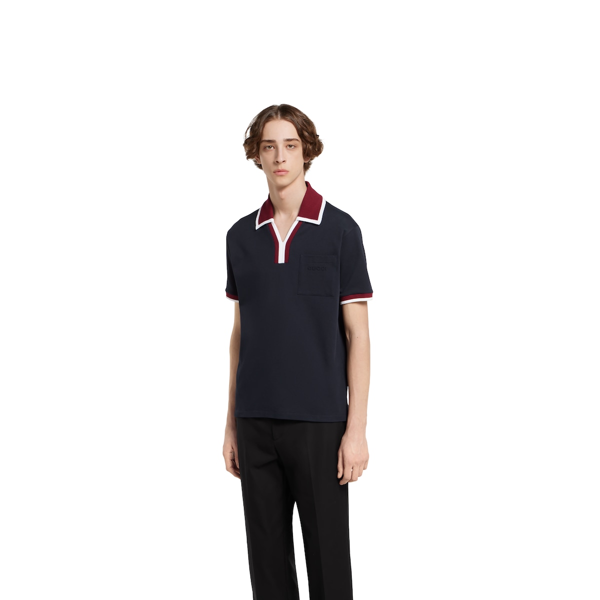 GUCCI ポロシャツ コットンピケ　ネイビー ストライプ サイズM コットンピケ ポロTシャツ ・ネイビー | GUCCI公式