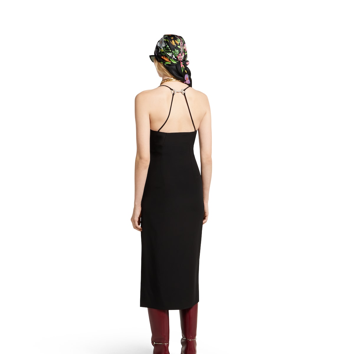 Silk dress with crystal Horsebit in black | GUCCI® US