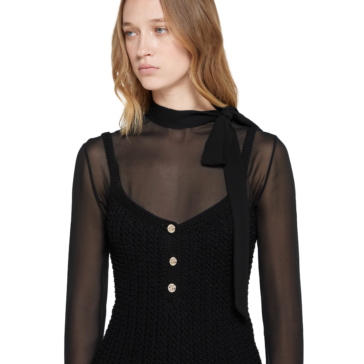 Stretch cotton knit dress in black | GUCCI® US Stretch cotton knit dress in black | GUCCI® US