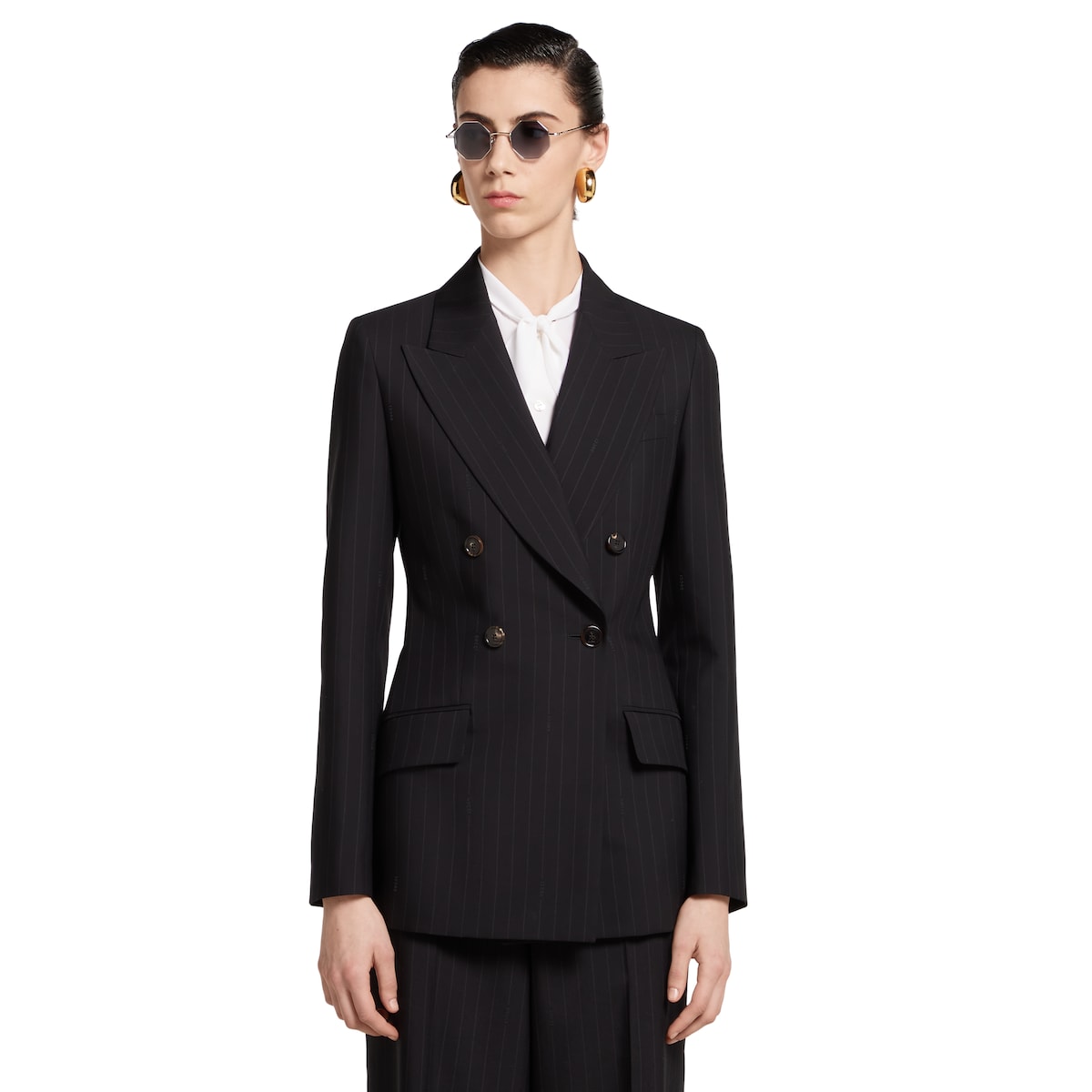 Pinstripe Gucci wool jacquard jacket in black | GUCCI® US