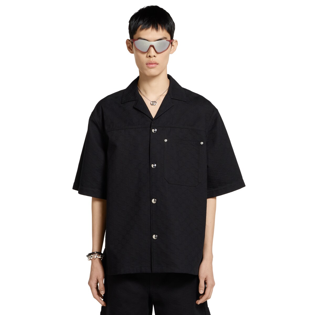 GGコットンデニム ジャカード シャツ ・ブラック | GUCCI公式