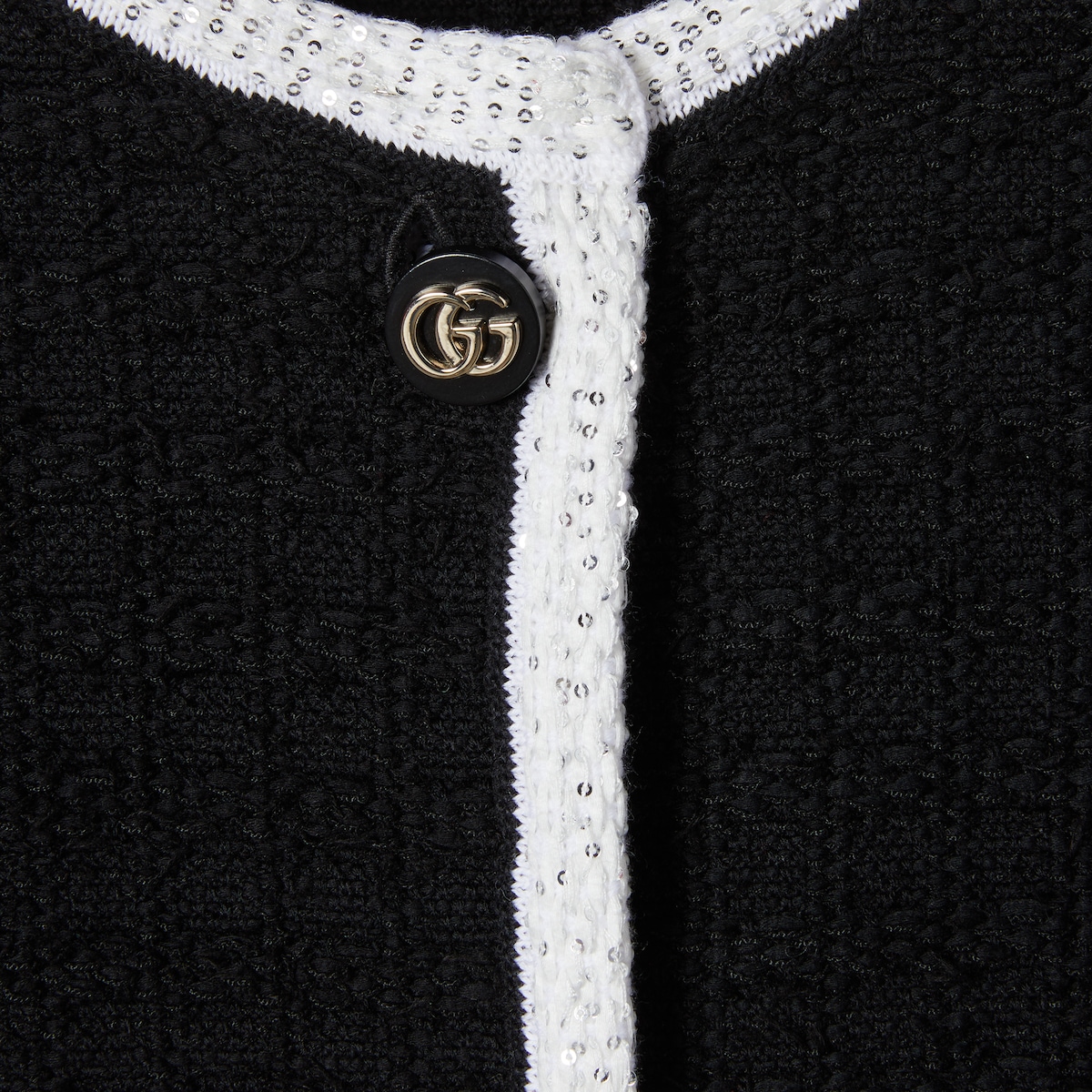 饰刺绣羊毛花呢针织开衫in 黑色和白色| GUCCI® UK