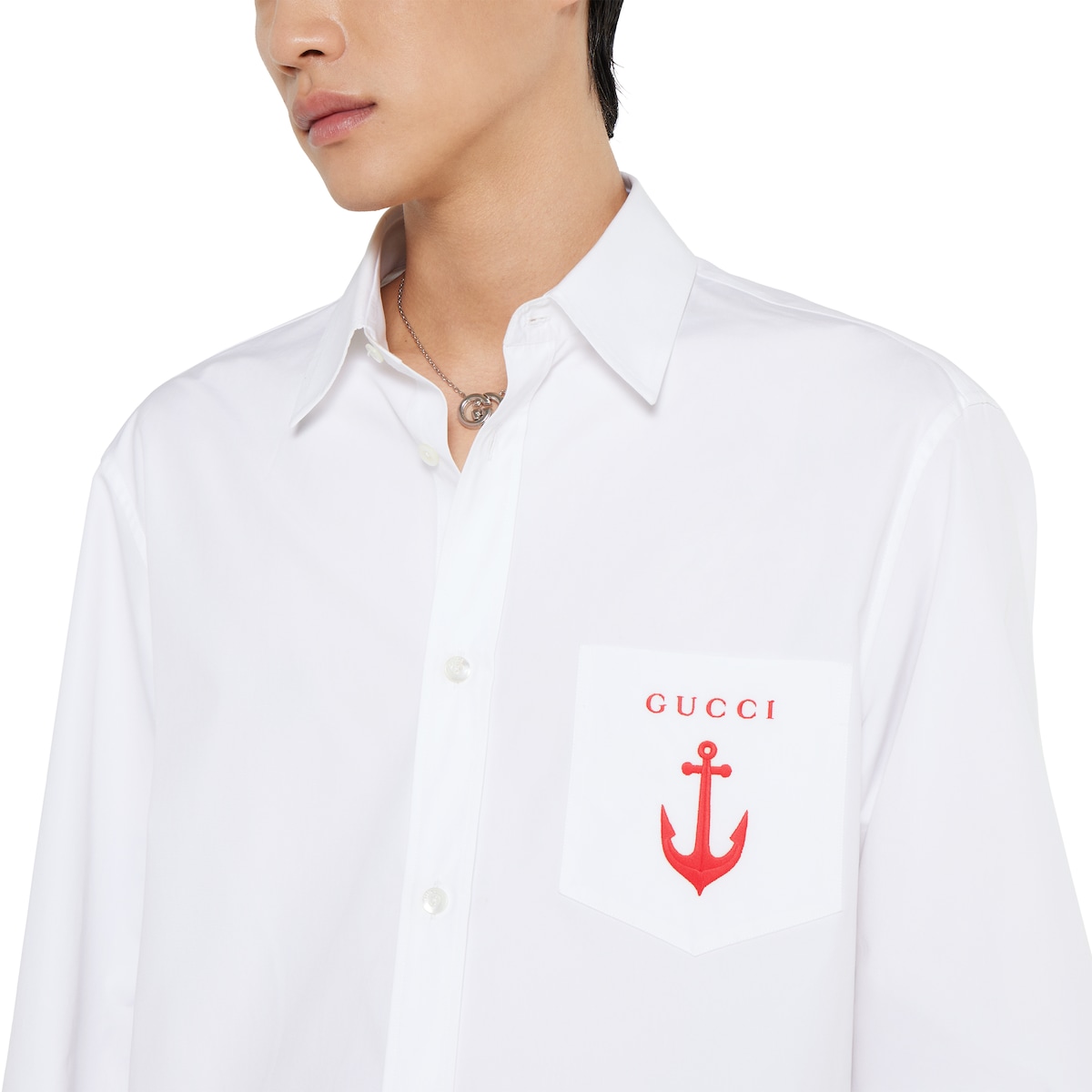 Cotton poplin shirt with embroidery in white | GUCCI® US