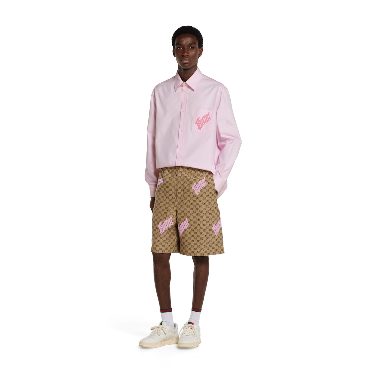 Oxford cotton shirt with embroidery in light pink | GUCCI® US