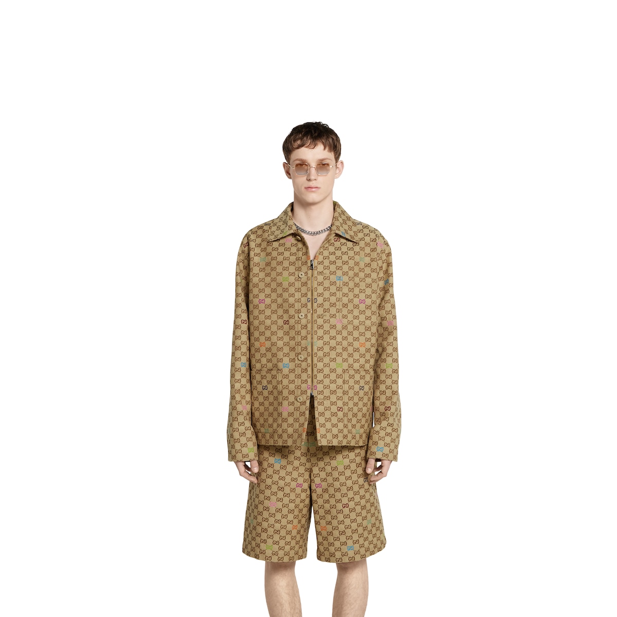 GG canvas jacket in camel and dark brown | GUCCI® US