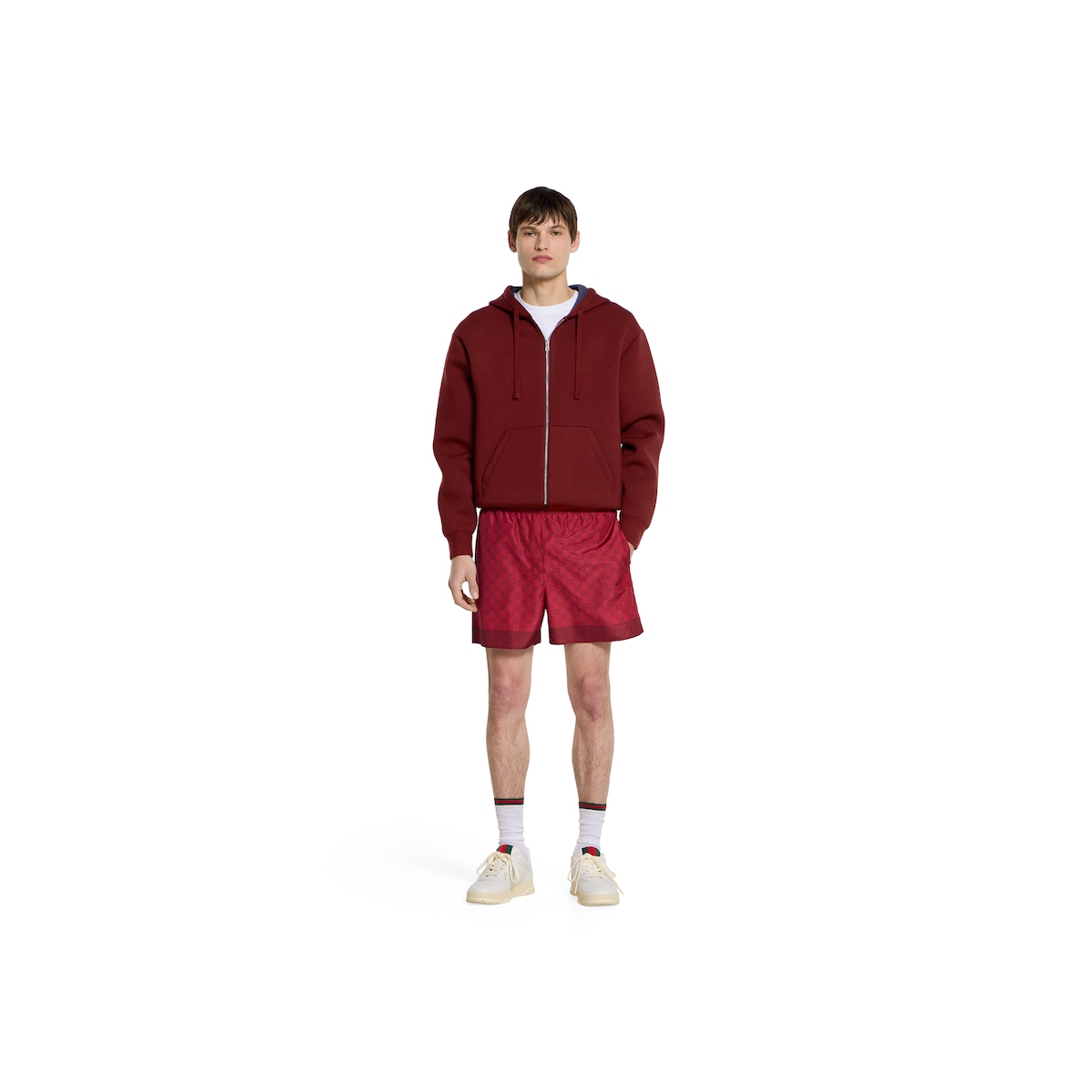 Printed technical poplin swim shorts in Gucci rosso Ancora Printed technical poplin swim shorts in Gucci rosso Ancora