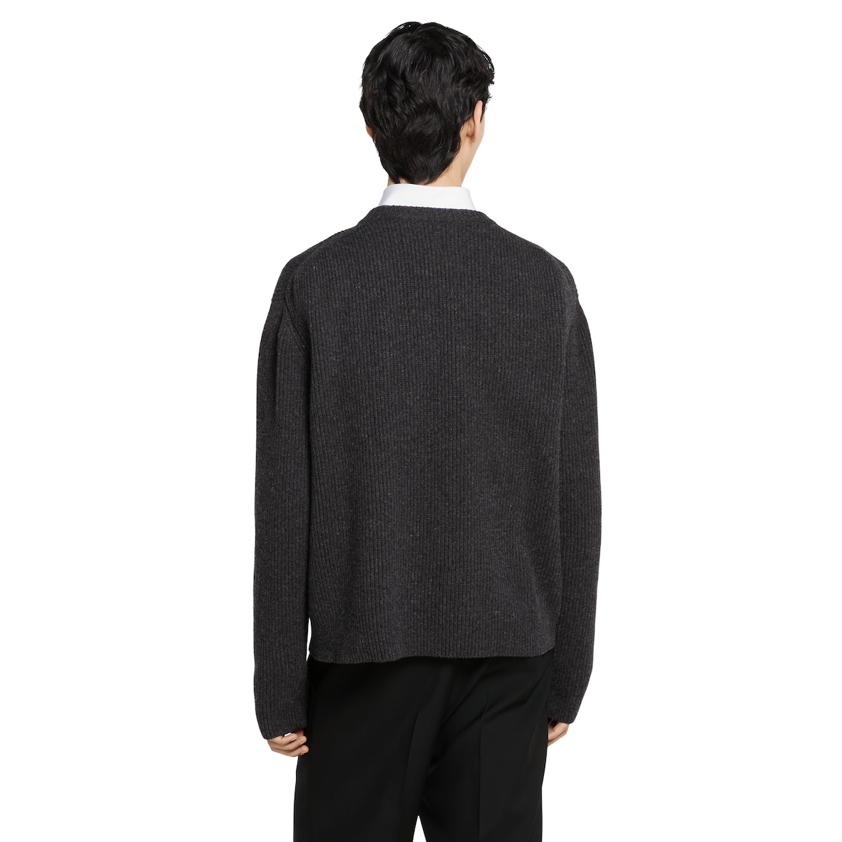 Wool cashmere rib knit sweater in dark grey and black | GUCCI® US