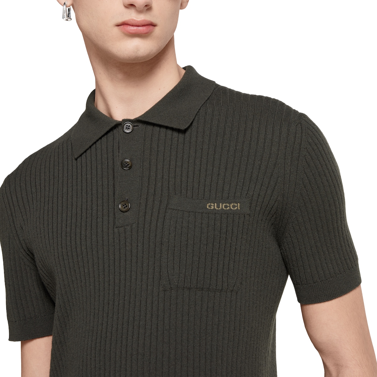 ウールカシミア リブニット ポロシャツ ・フォレストグリーン | GUCCI公式