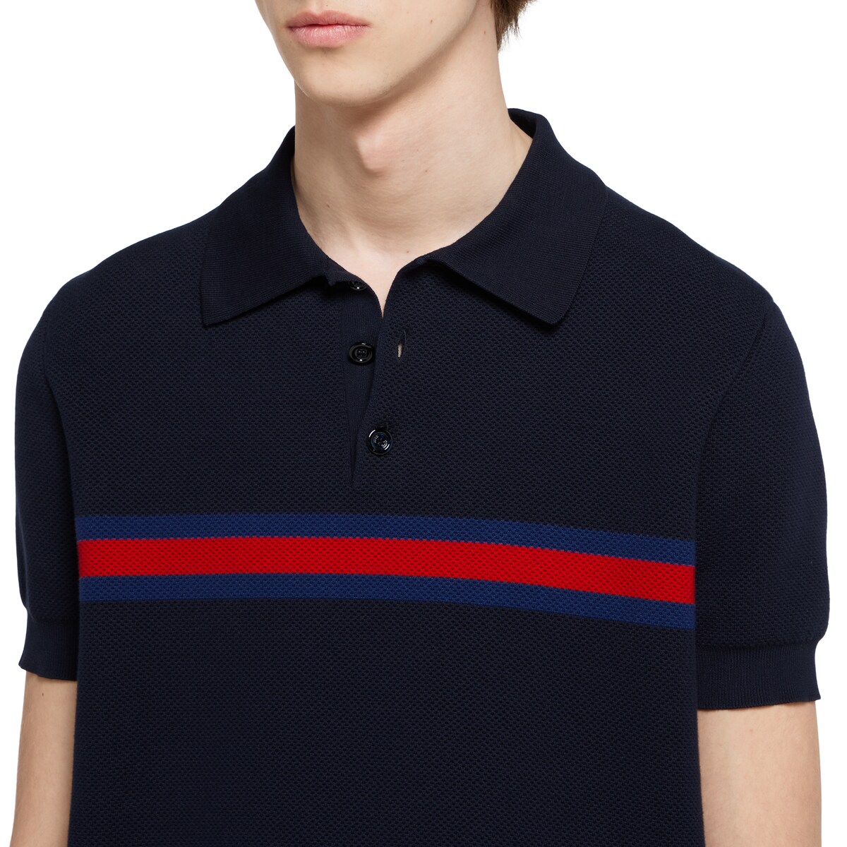 グッチ　ポロシャツ Cotton piquet polo shirt with Web in navy | GUCCI® US