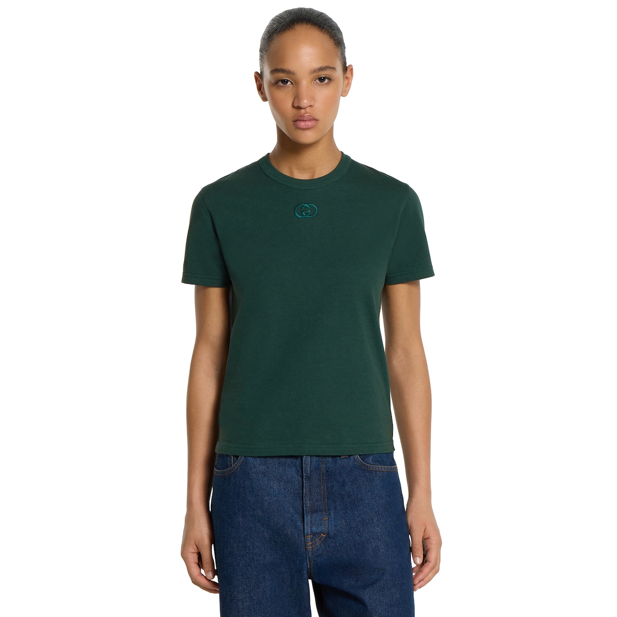 Medium cotton jersey T-shirt in dark green | GUCCI® US