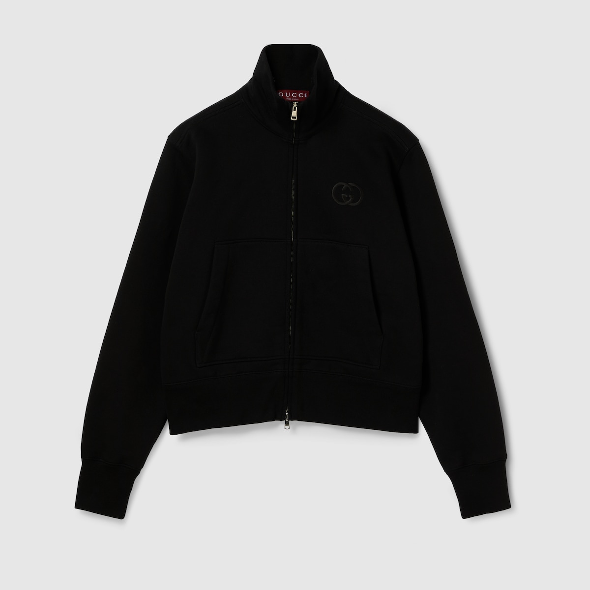 ブラッシュドコットンジャージー ジップ スウェットシャツ ・ブラック