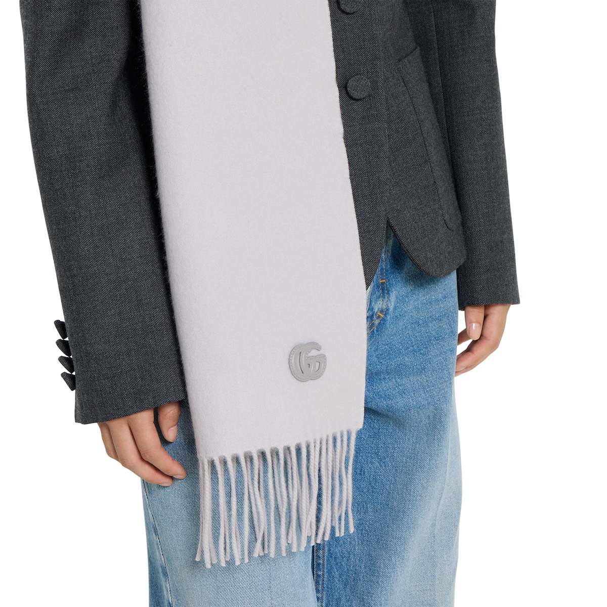 Cashmere scarf with patch in beige and light brown