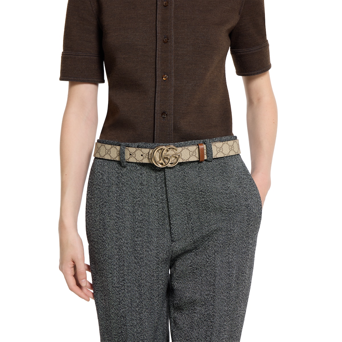 Reversible GG Marmont belt in beige Supreme and brown Reversible GG Marmont belt in beige Supreme and brown