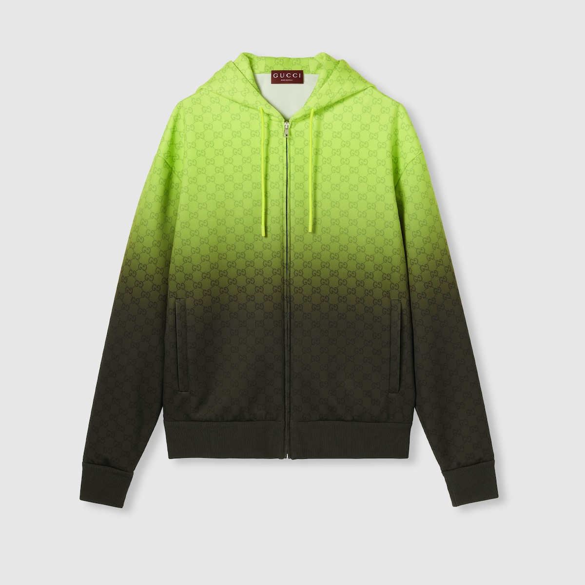 Printed light neoprene zip jacket in gradient lime and black