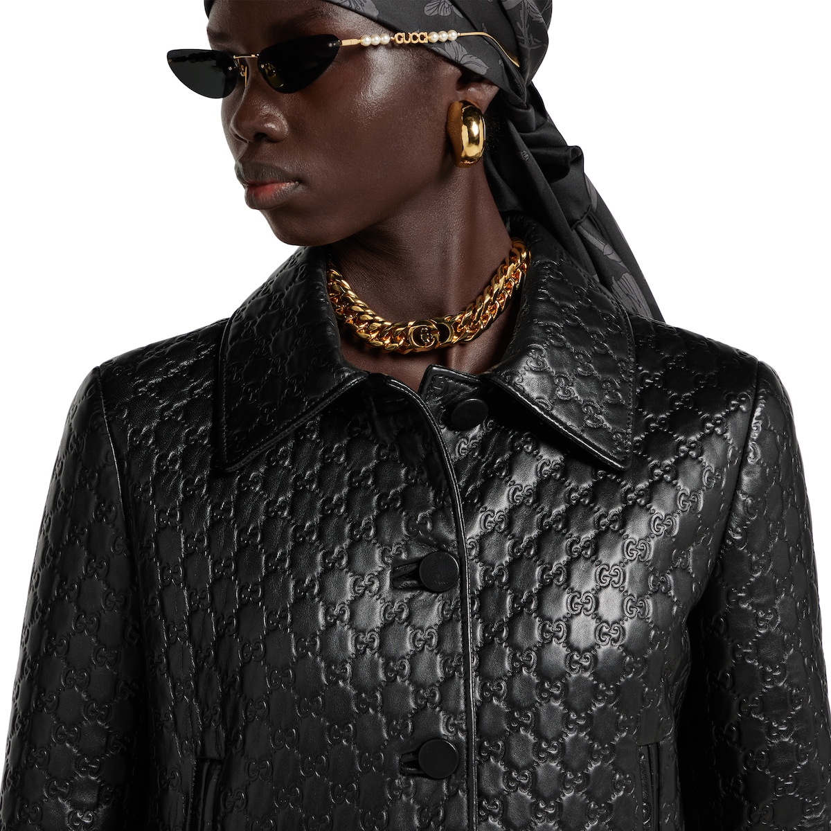 Embossed GG leather jacket in black | GUCCI® US Embossed GG leather jacket in black | GUCCI® US
