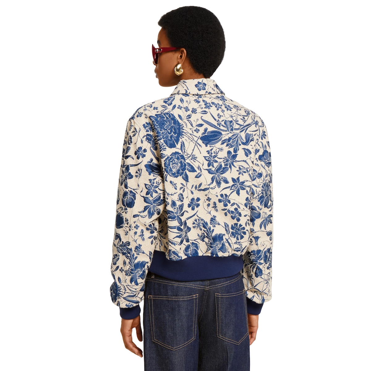 Flora cotton bouclé jacquard jacket in beige and blue