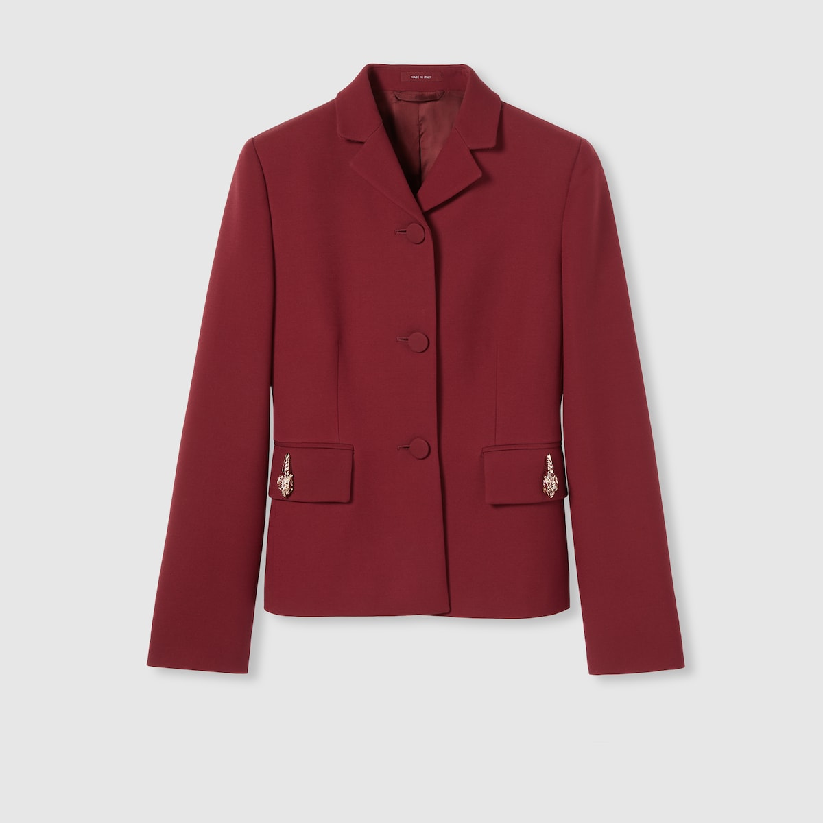 Crêpe wool silk jacket with tiger in rosso ancora red Crêpe wool silk jacket with tiger in rosso ancora red