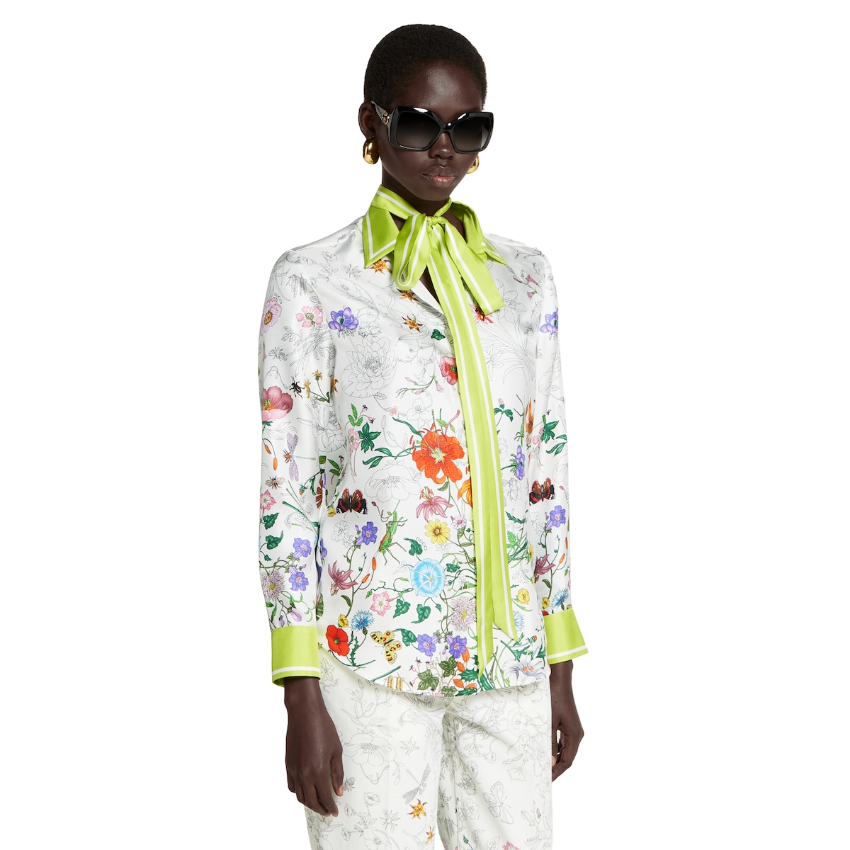 Printed silk shirt in white and multicolor | GUCCI® US