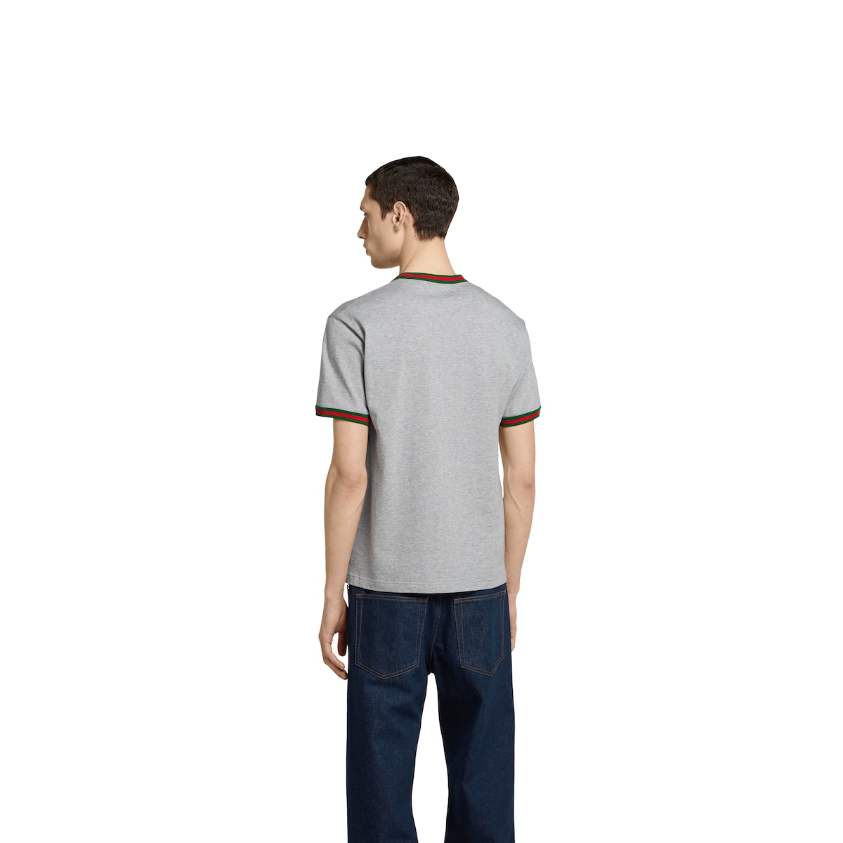 Cotton jersey T-shirt with embroidery in grey mélange