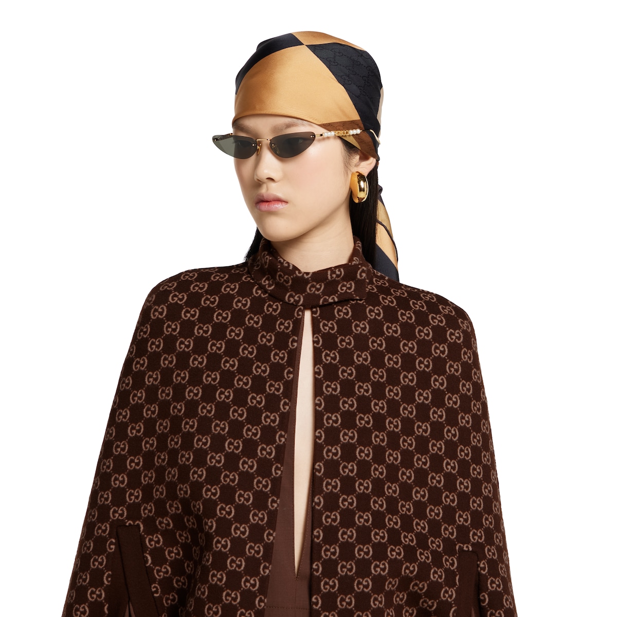 ★GUCCI ウールケープ　定価385,000円 ★ ホースビット シルクウール ケープ ・ブラウン | GUCCI公式