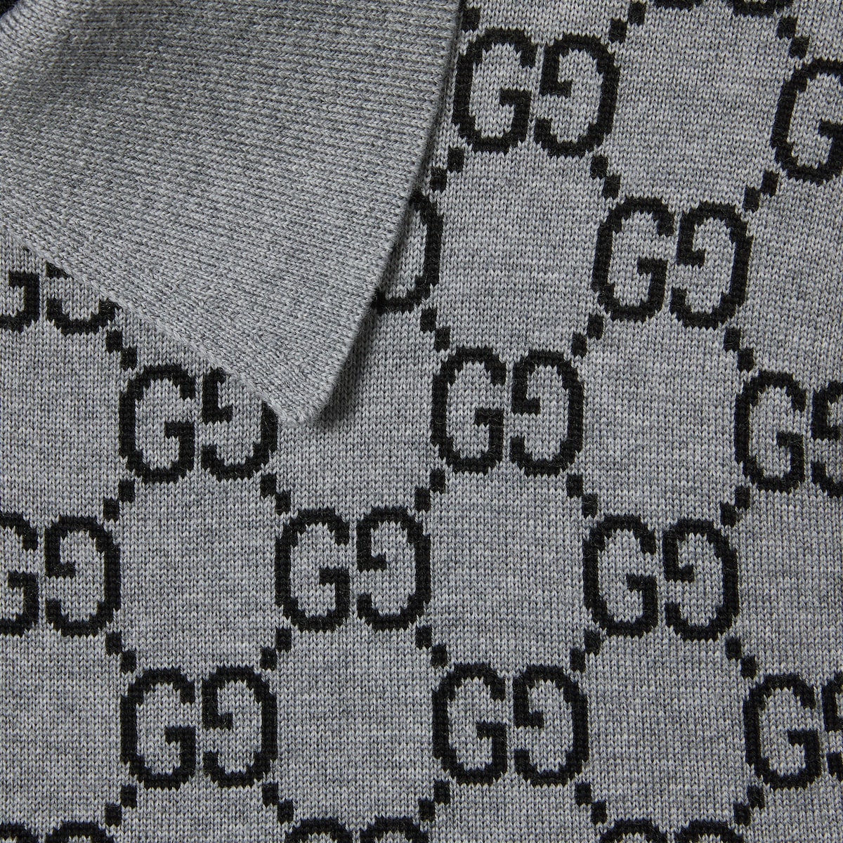 GG wool jacquard polo dress in grey and black | GUCCI® UK